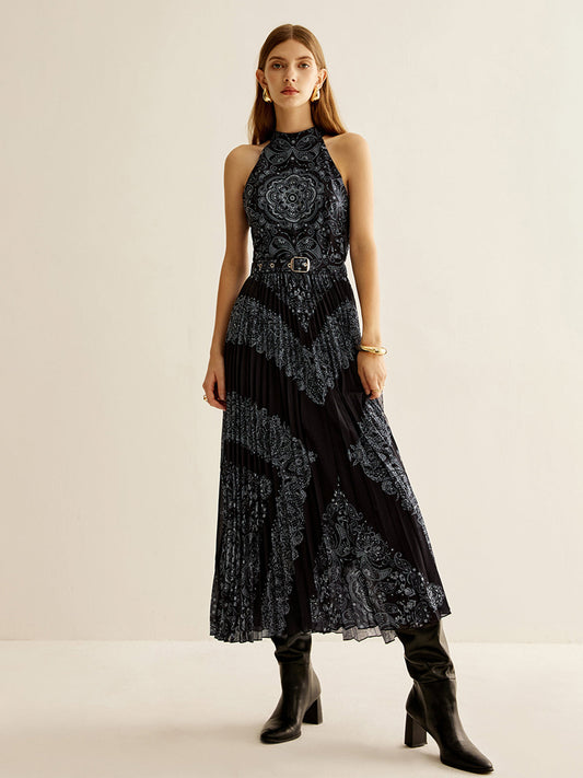 Boheme Sleeveless Pleated Dress With Belt