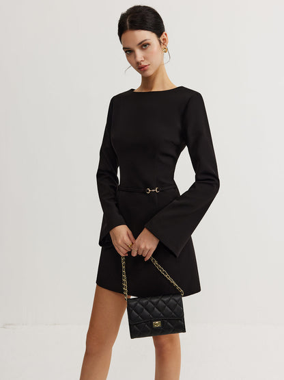 Minimalist Long Sleeve Belted Dress