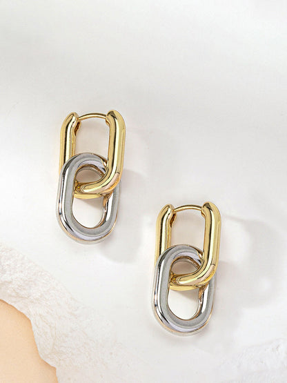 Two-Tone Hoop Drop Earrings