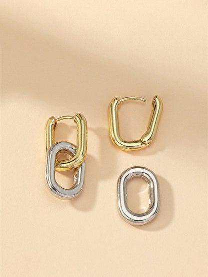 Two-Tone Hoop Drop Earrings