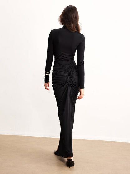 Ruched Split Jersey Long Dress