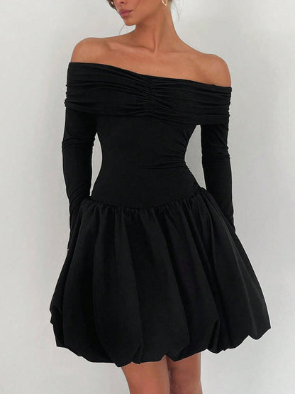 Straight-Shoulder Bud Waist Jersey Dress