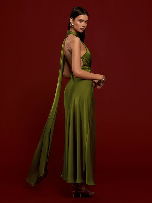 Asymmetrical Backless Satin Dress