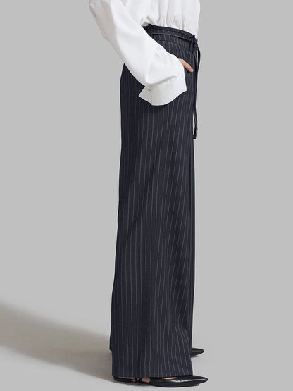 Drawstring Pinstripe Wide-Leg Pants