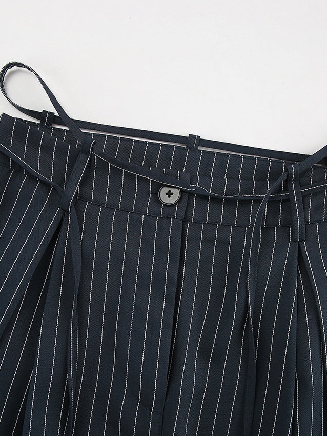 Drawstring Pinstripe Wide-Leg Pants