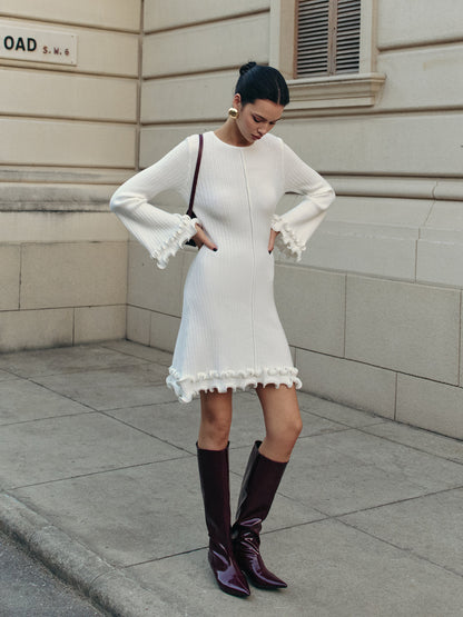 Lettuce Trim Bell Sleeve Sweater Dress