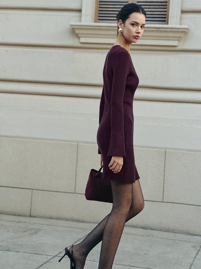 Minimalist Ribbed Sweater Short Dress