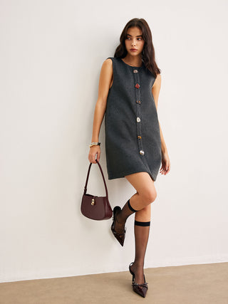 Retro Geometric Button Tank Dress