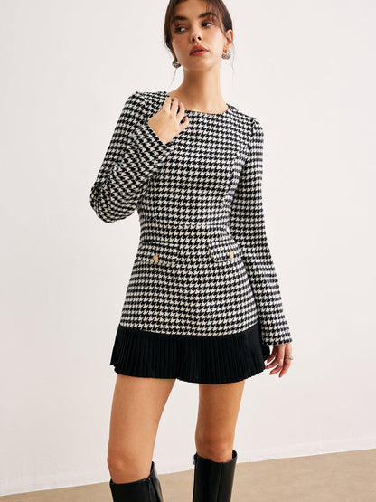 Houndstooth Panel Short Dress