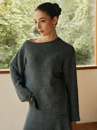 Plain Sequins Shift Sweater Co-ords