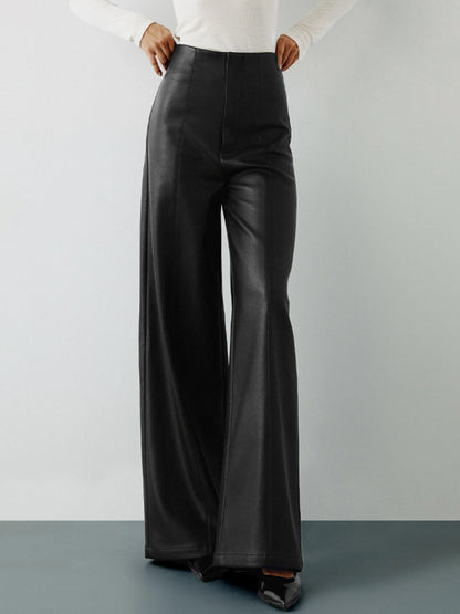 High-Wist PU Leather Wide-Leg Pants