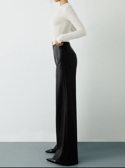 High-Wist PU Leather Wide-Leg Pants