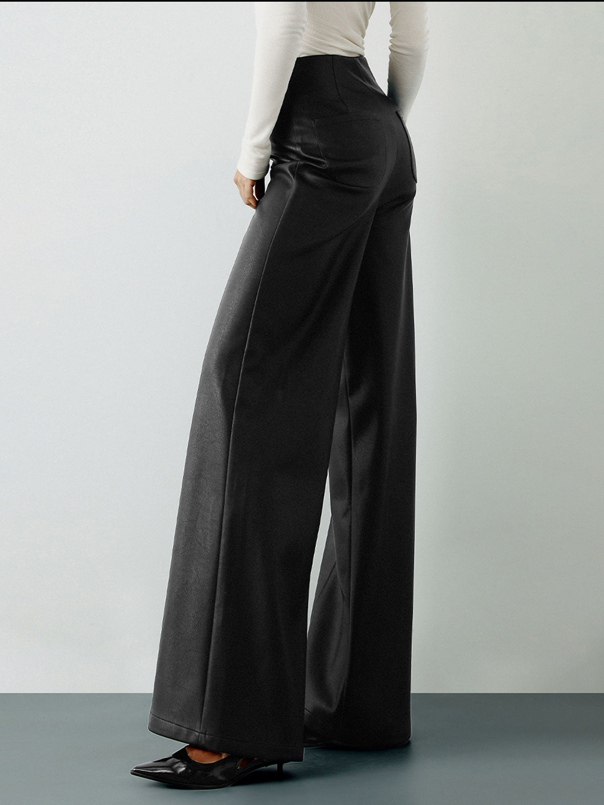 High-Wist PU Leather Wide-Leg Pants