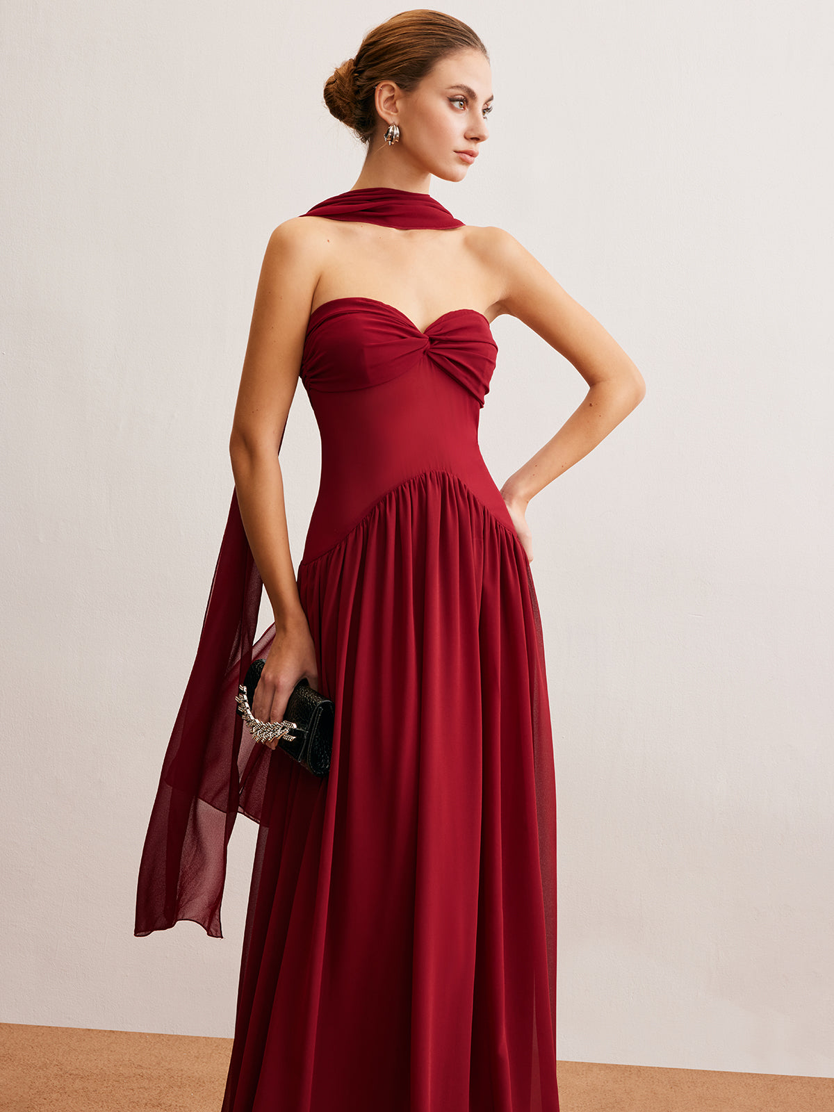 Romance Ruched Long-Ribbon Tube Dress