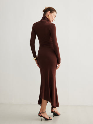 Turtleneck Irregular Pleated Long Dress