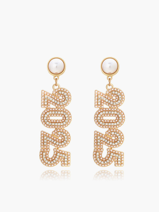 Rhinestone 2025 New Year Drop Earrings