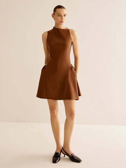 Asymmetrical Collar Panel Ruched Dress