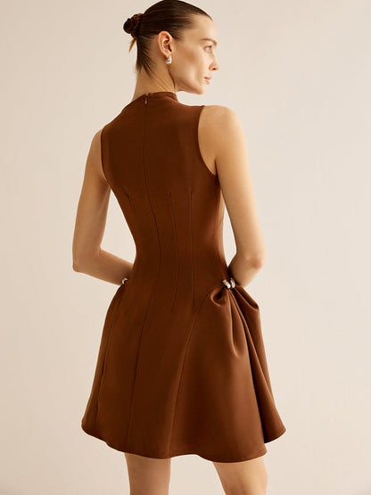 Asymmetrical Collar Panel Ruched Dress