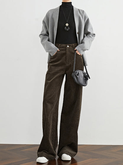 High-Waist Corduroy Draped Pants