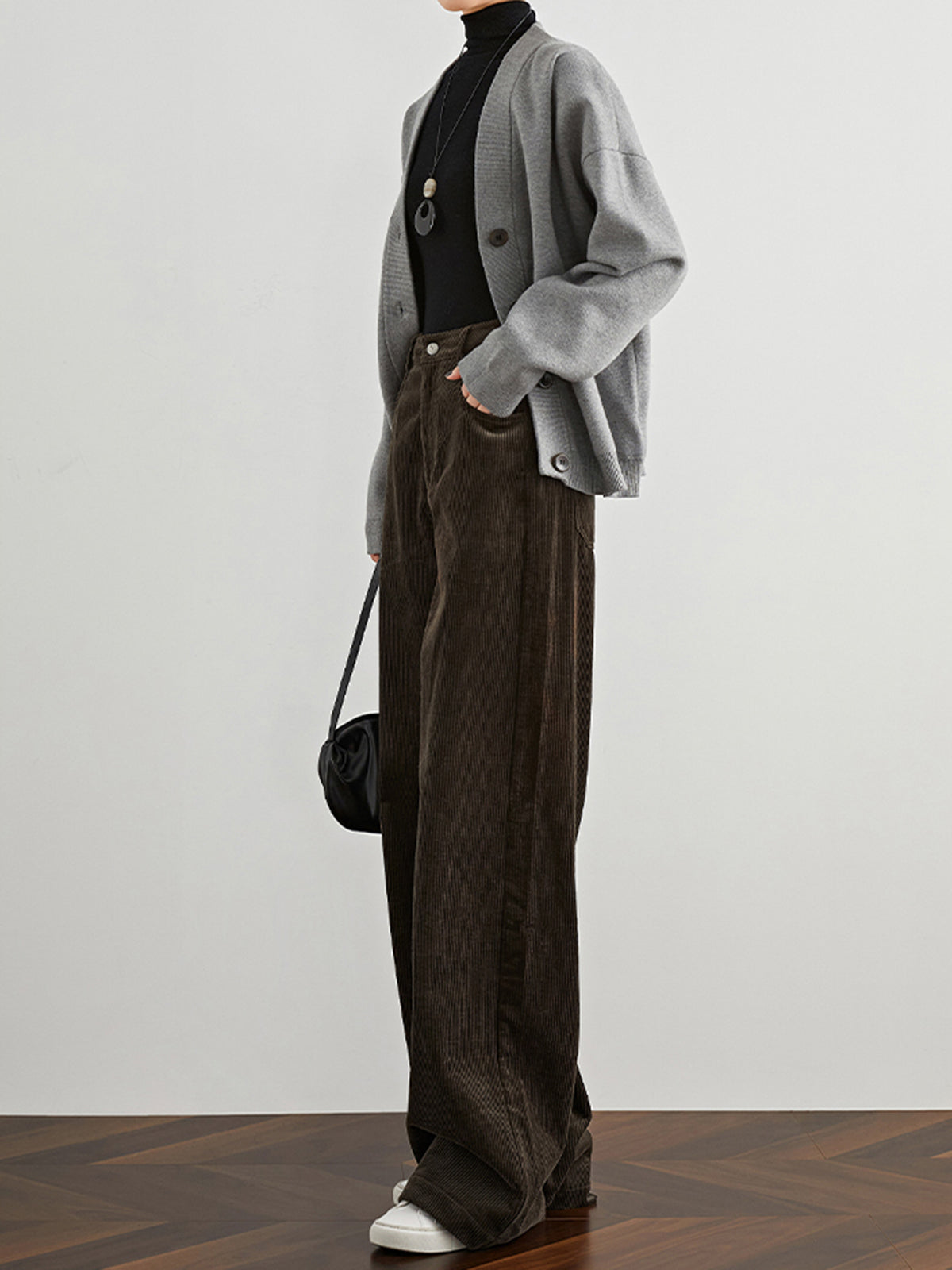 High-Waist Corduroy Draped Pants