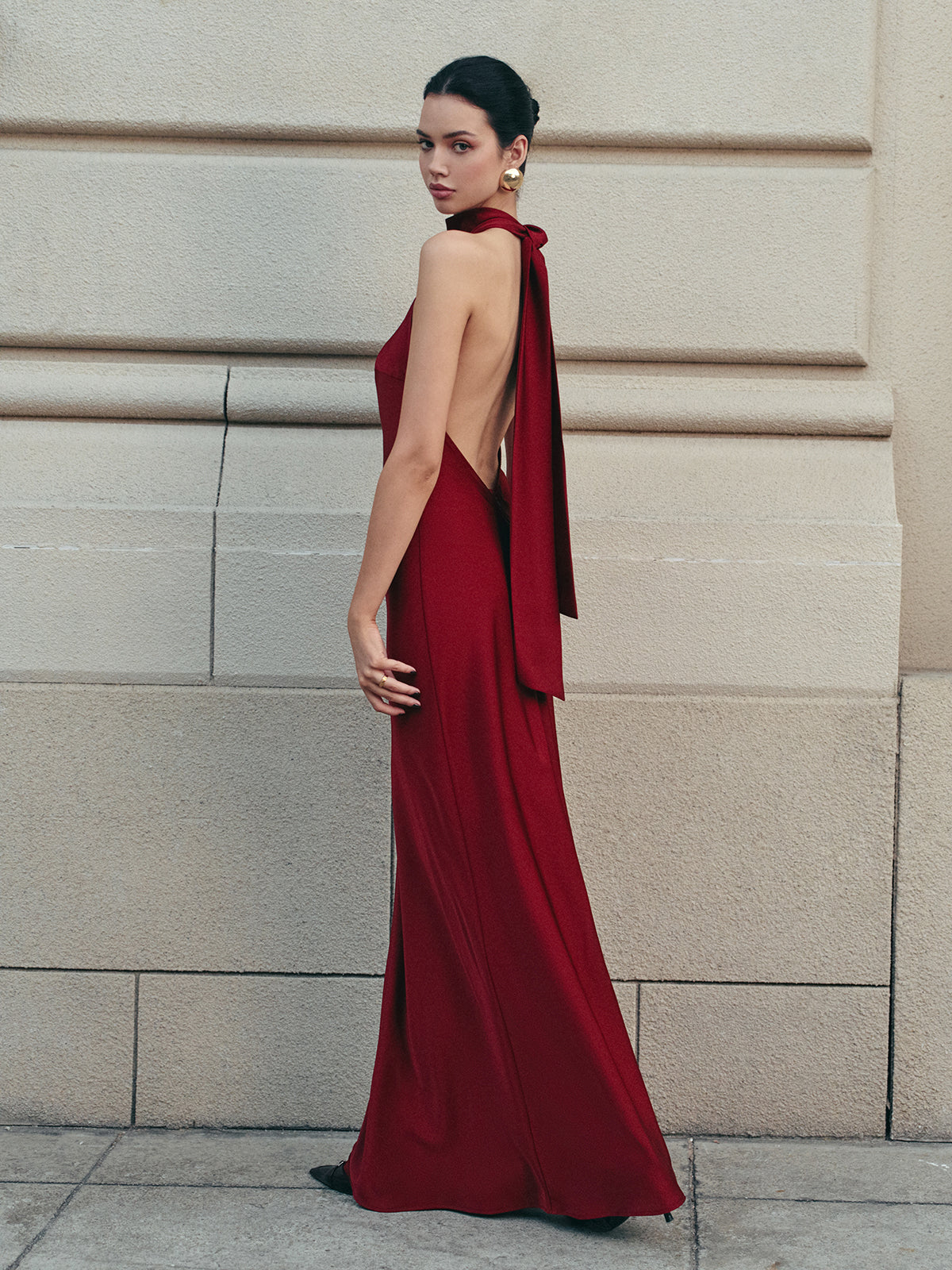 Open Back Satin Halter Dress