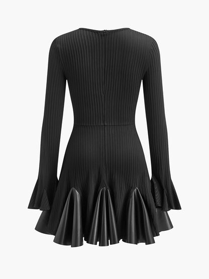 Pleated Faux Leather Panel Dress