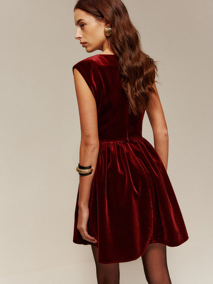 Velvet Pleated Tank Short Dress