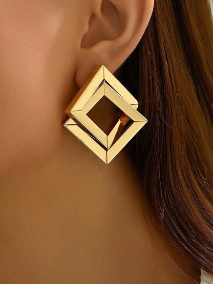 Metal Cross Rhombic  Earrings