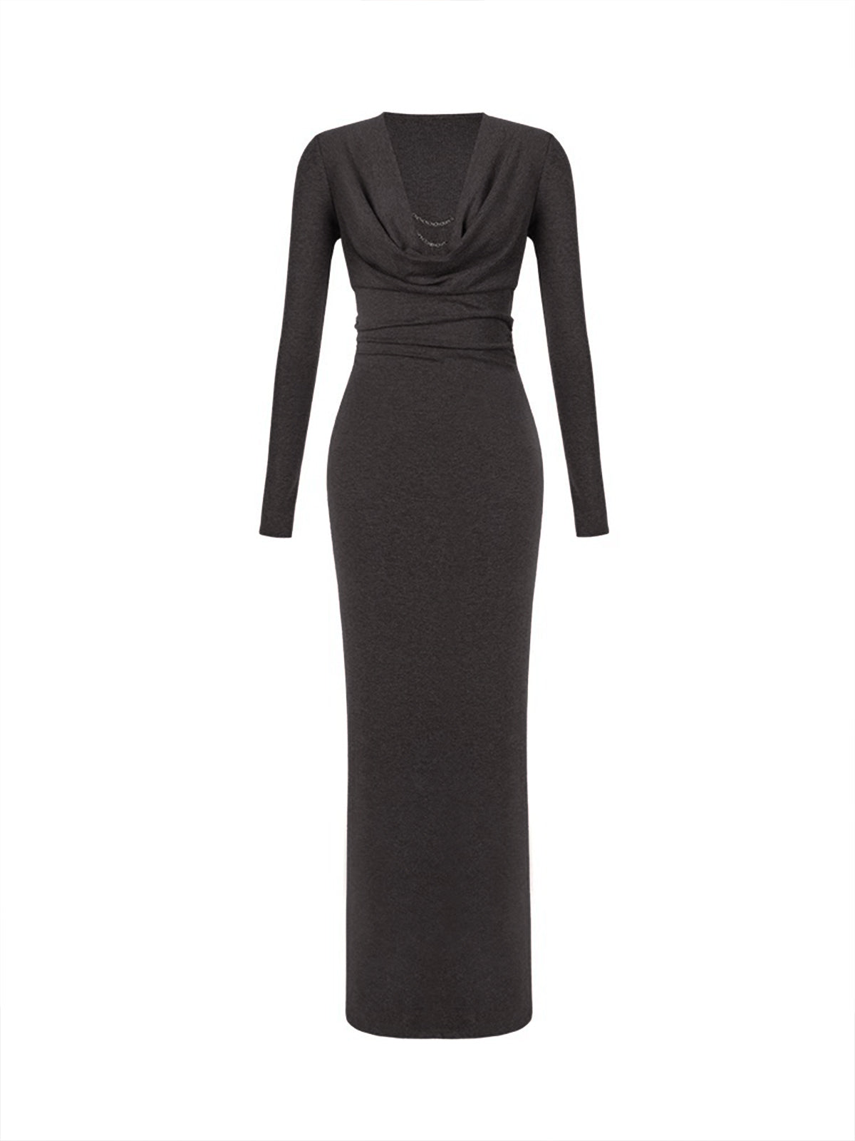 Metal-Detail Cowl Neck Slim Jersey Dress