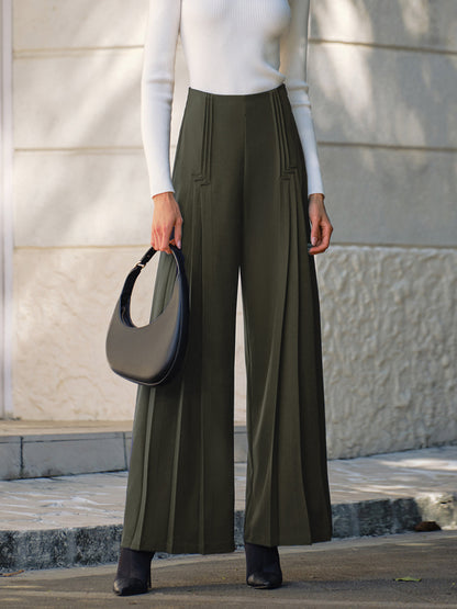 Pleated Design Wide-Leg Pants