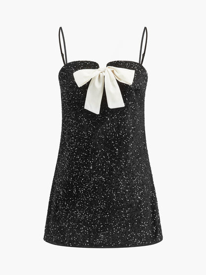 Velvet Sequins Bow Cami Dress