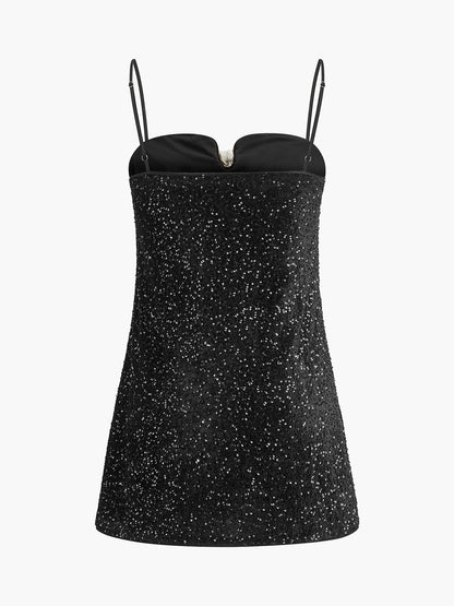 Velvet Sequins Bow Cami Dress