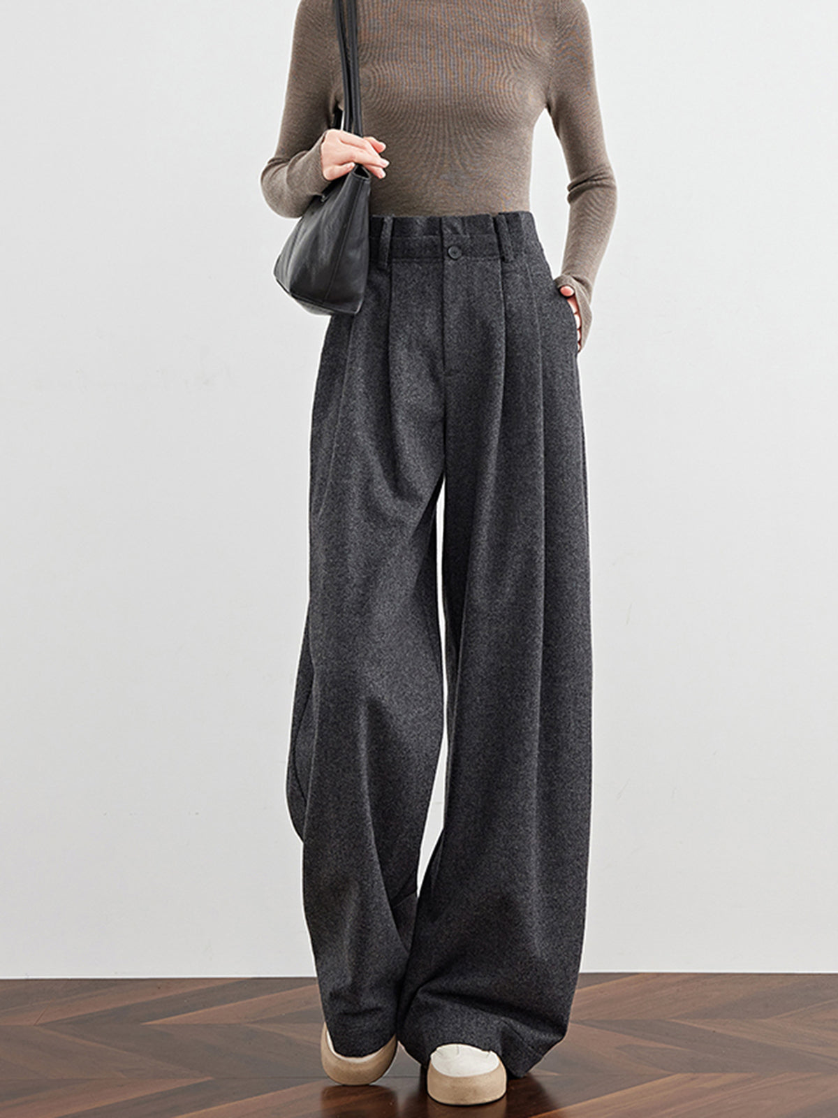 Wool-Blend Tweed Pleated Pants