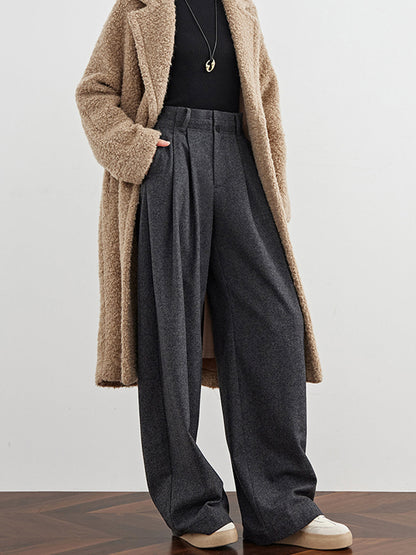 Wool-Blend Tweed Pleated Pants