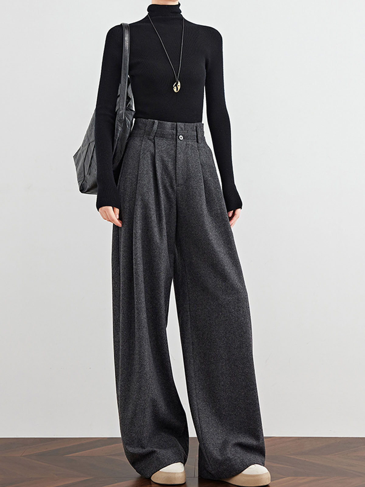 Wool-Blend Tweed Pleated Pants