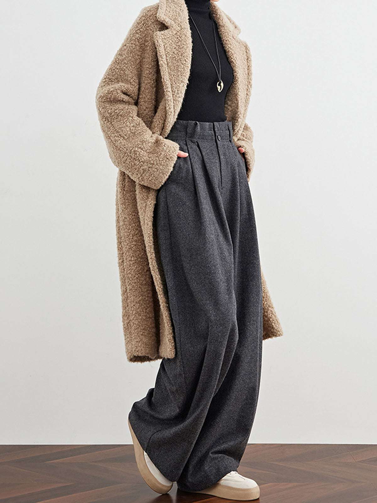 Wool-Blend Tweed Pleated Pants