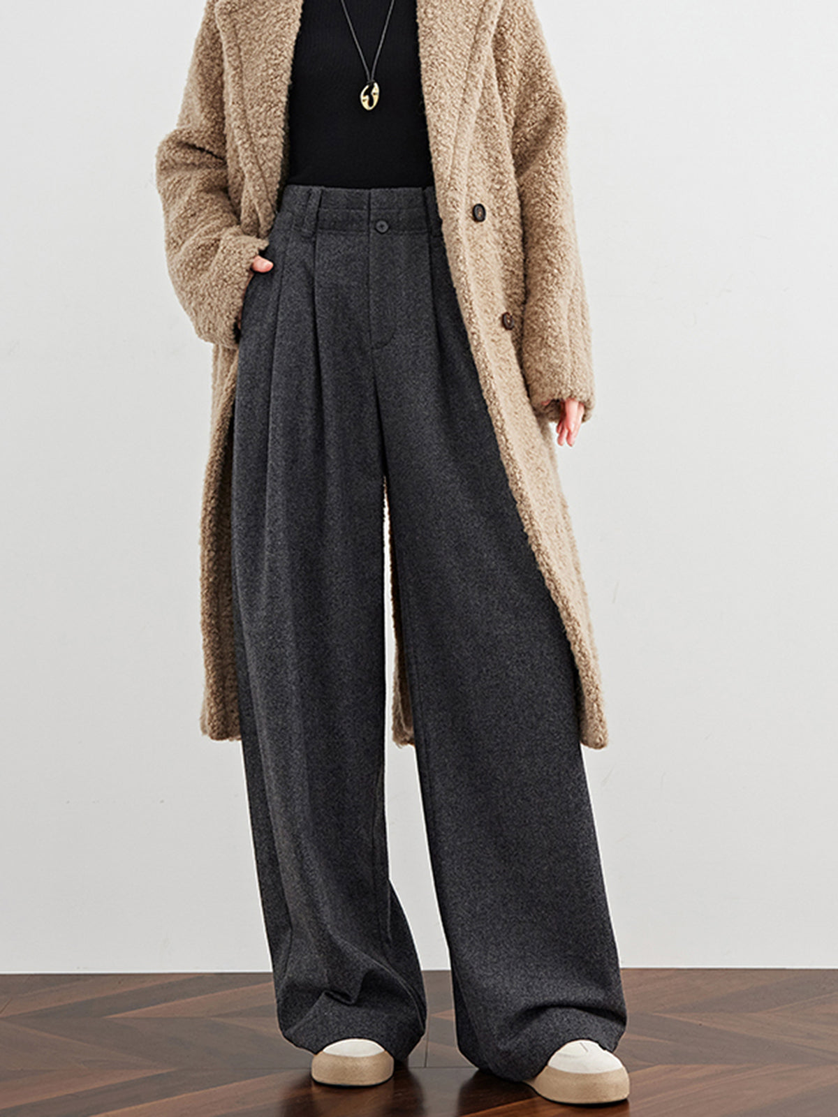 Wool-Blend Tweed Pleated Pants