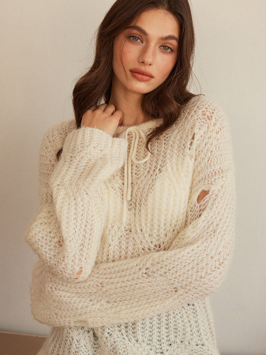 Tie Front Hollow Shift Sweater