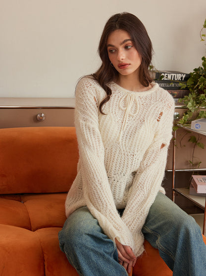 Tie Front Hollow Shift Sweater