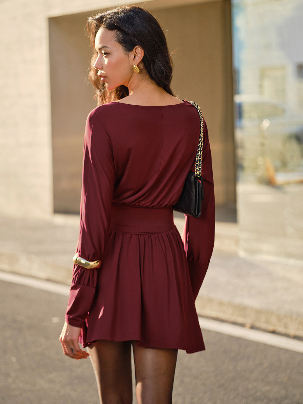 Pleated Cinched Waist Dress Without Belt