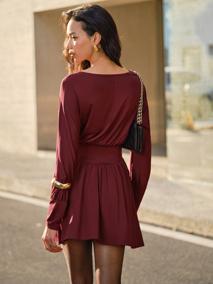 Pleated Cinched Waist Dress Without Belt