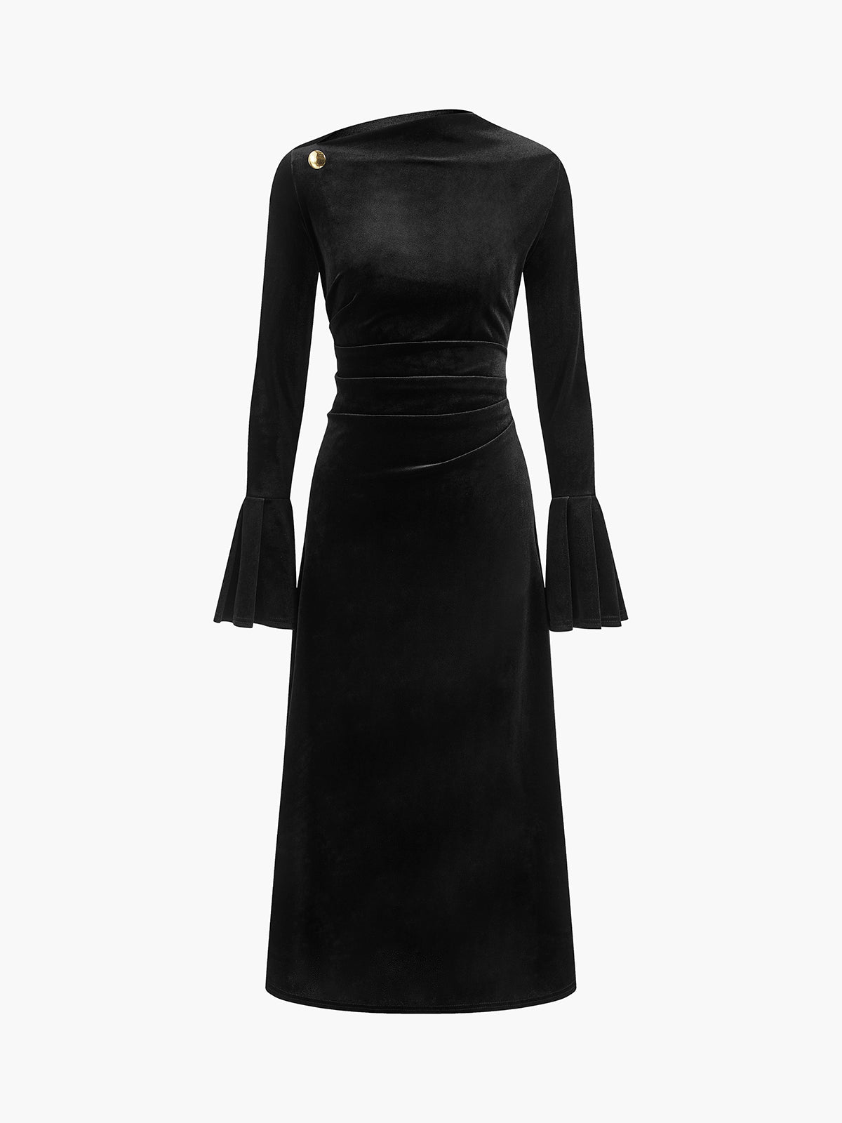 Ruffle-Cuff Velvet Long Dress