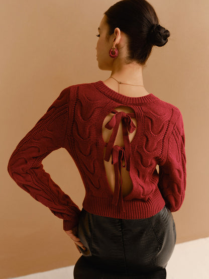 Tie Back Twist Short Sweater