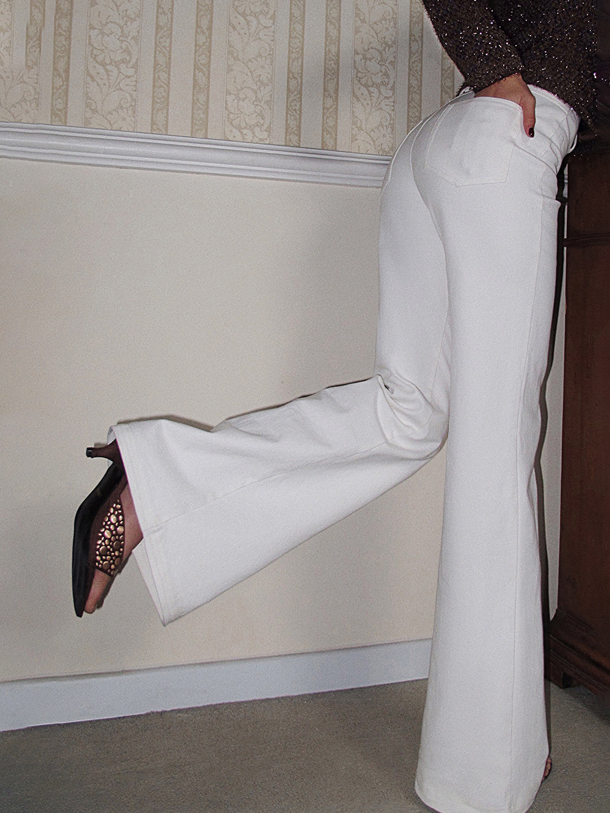 Cotton High-Waist Bootcut Pants