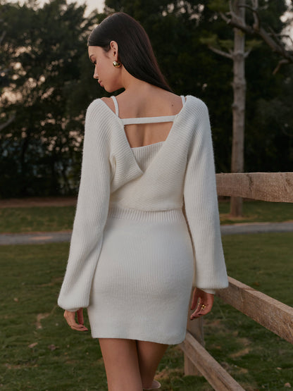 2 in 1 Leg-Of-Mutton Sleeve Sweater Short Dress