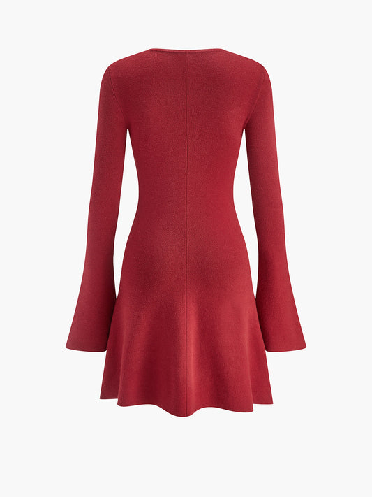 Metal-Detail Bell Sleeve Sweater Short Dress