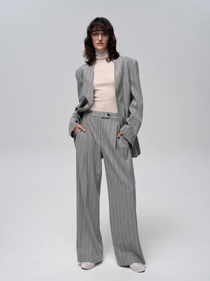 Wool-Blend Pinstripe Tweed Pants