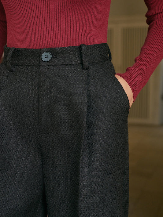 Mid-Waist Tweed Pants Without Belt