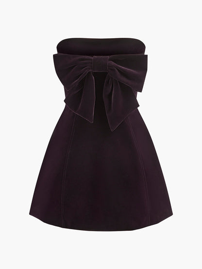 Two Way Bow-Decor Velvet Tube Dress