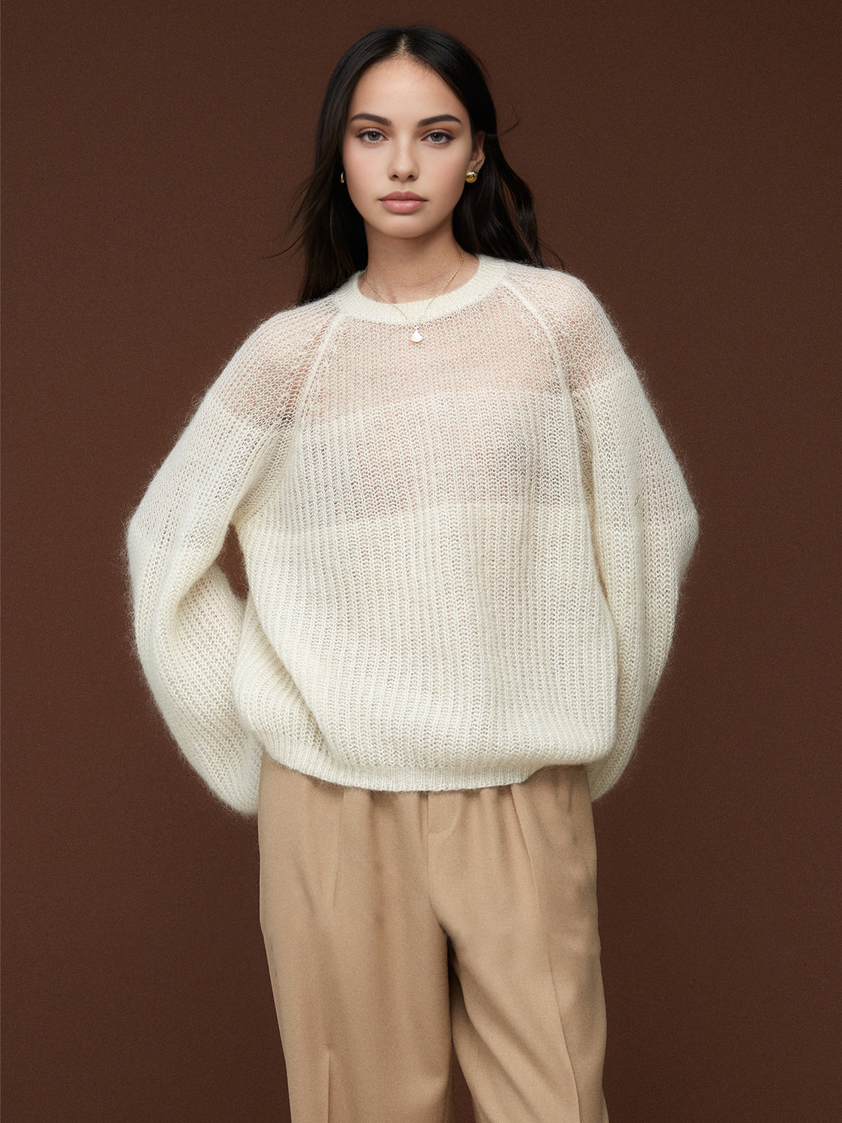 Wool-Blend Semi-Sheer Shift Knit Top